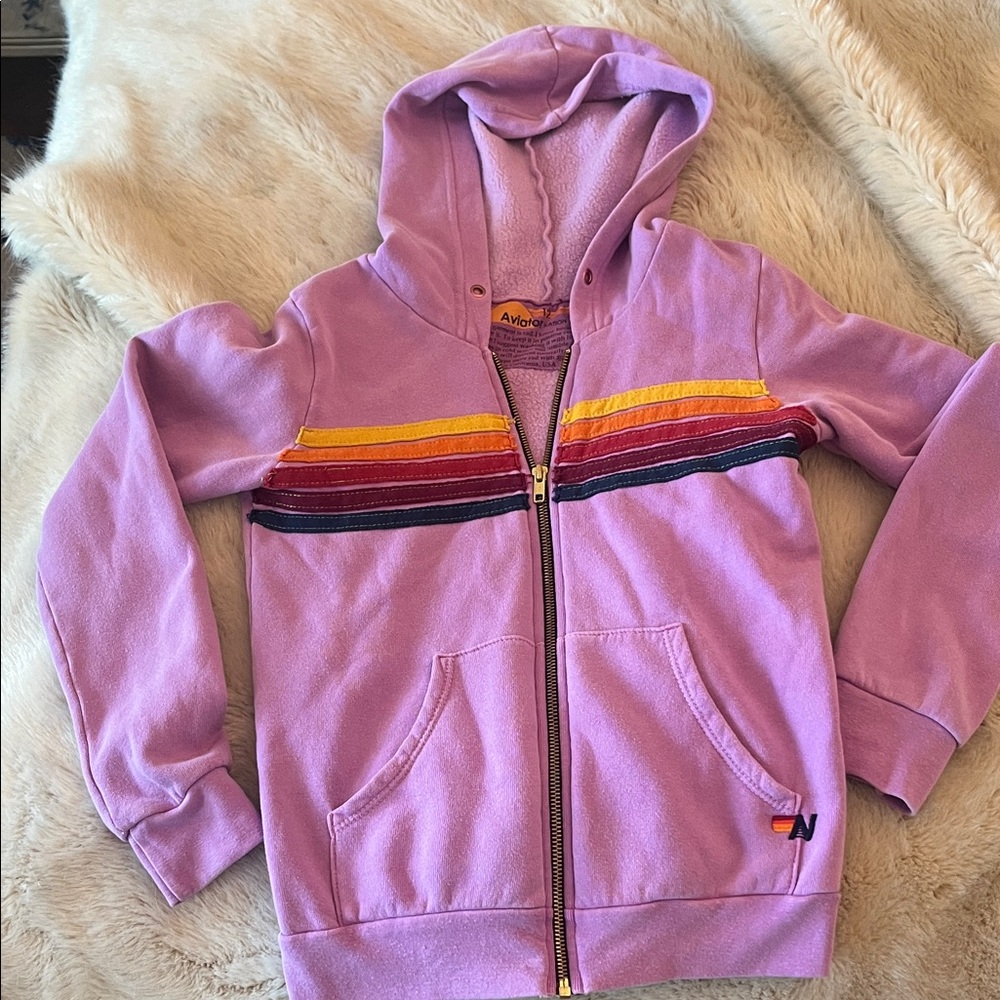 Aviator Nation Kids Lavender Hoodie with Rainbow Stripes